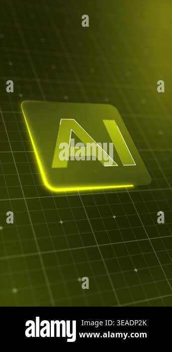Vertical video animation of a modern AI design icon with a glowing ...