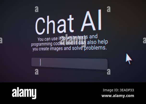 Video animation of a fictional AI user interface on a website in a web ...