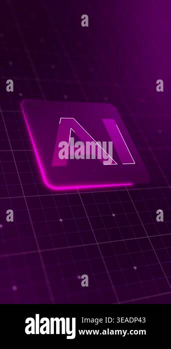 Vertical video animation of a modern AI design icon with a glowing ...