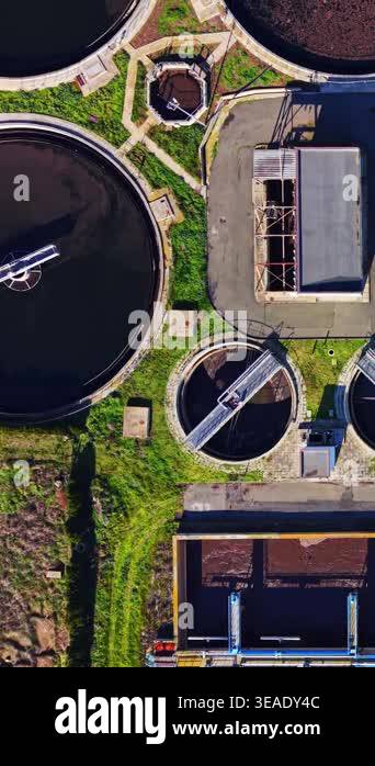 Rectangular Calrifiers Top down aerial view of round secondary clarifiers and rectangular ...