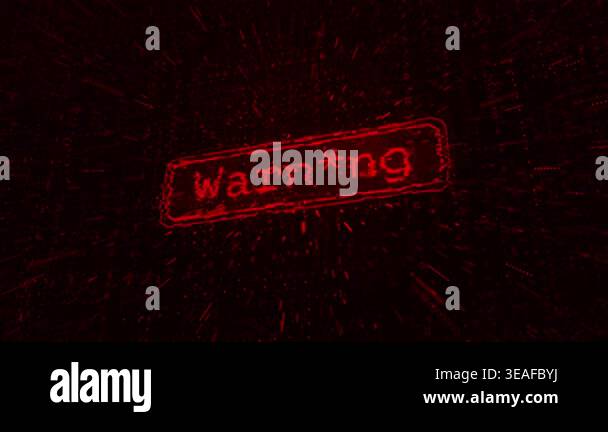 Animated red danger warning sign glitching against digital background ...