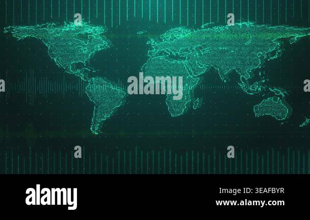 Animated digital map glowing data, global network lines, grid patterns ...