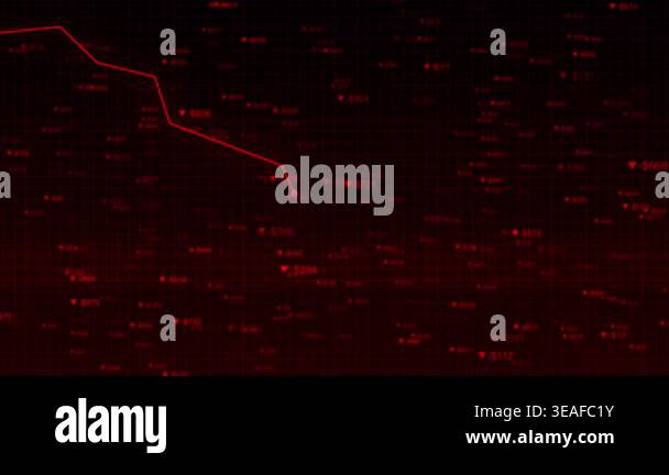 Animated red grid graph, visualizing sharp decline of market data. for ...