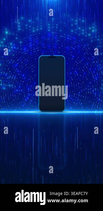 Animated mobile icon glowing digital light flares. Background shines ...