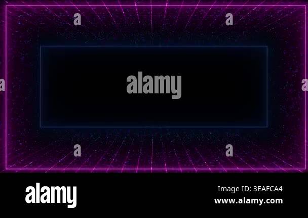 Animated digital frame glowing purple particles floating neon grid ...