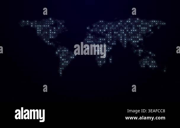 Digital world map glowing points global network visualization ...