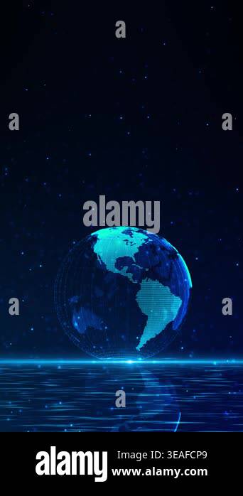 High-tech digital world map features data points, graphs, global ...