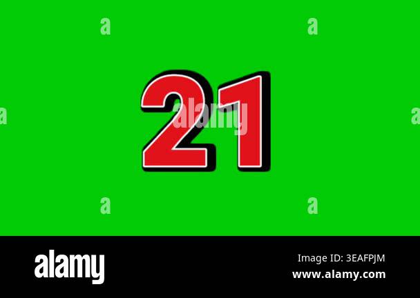 Animated Number 21 symbol sign animation motion graphics cartoon green ...