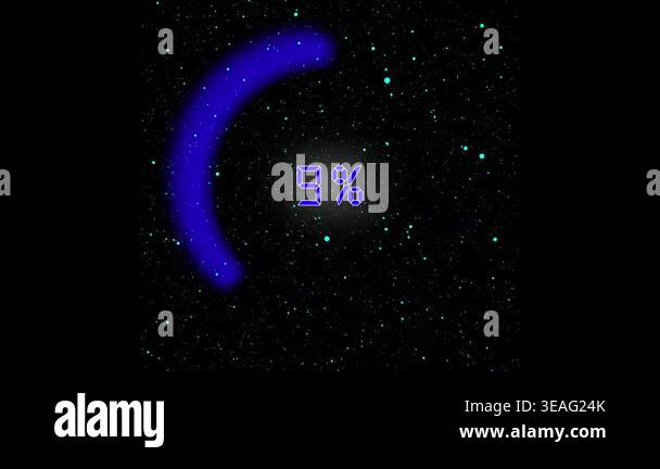 Loading screen progress bar animation. 28 percent complete neon blue ...
