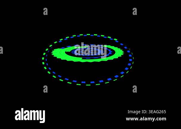 Animated green blue h u d interface. Abstract rotating tech animation ...