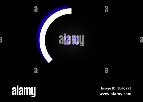 Animated digital progress bar loading screen. 28 percent complete blue ...