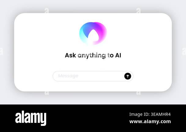 A clean white app interface card showing a colorful AI orb logo with ...