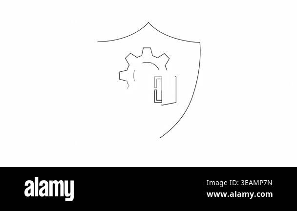 A shield icon featuring a gear and door, symbolizing security ...