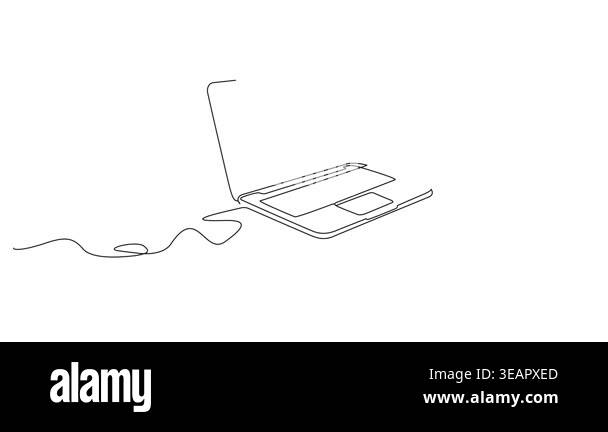animated simple continuous line drawing of laptop computer, line art ...