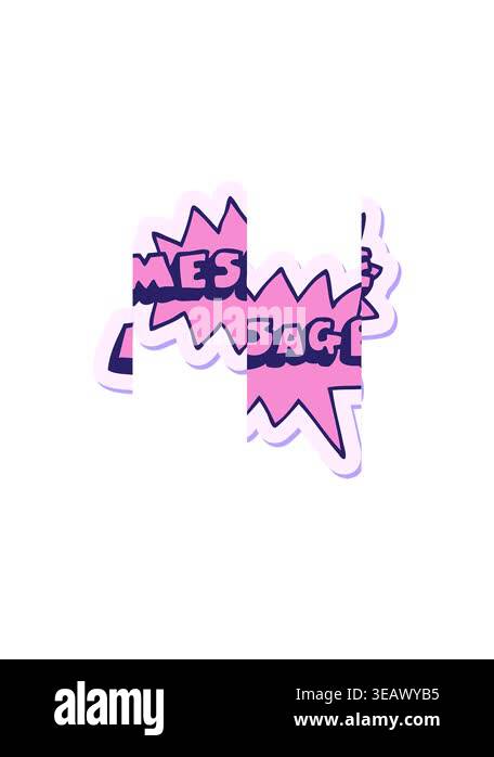splitting motion animation of sticker of a cartoon message text Stock ...