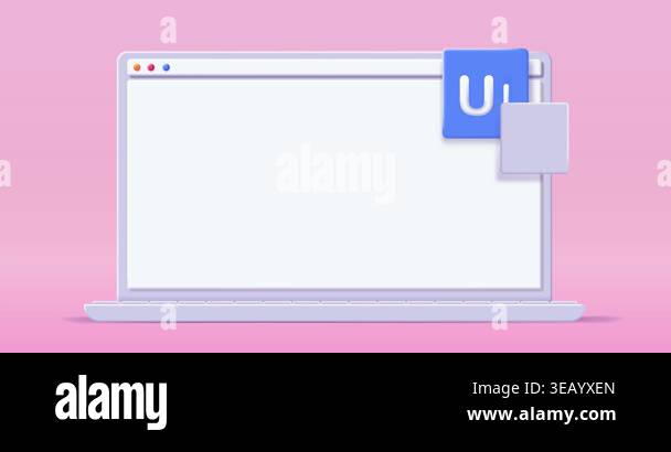 3D UI and UX Design. Moving banner with tools for developing website ...