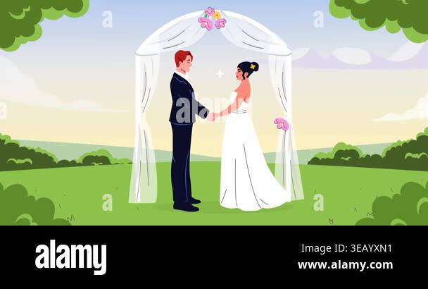 Wedding ceremony concept. Moving banner with man in black suit and ...