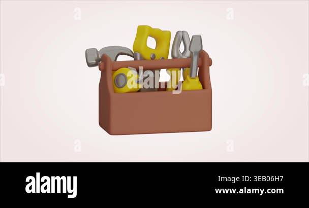 Toolbox 3d animation with green screen. Cartoon carpentry tools, craft ...