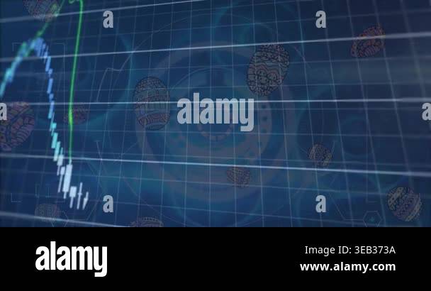 Animation of data processing over grid. Global business and digital ...