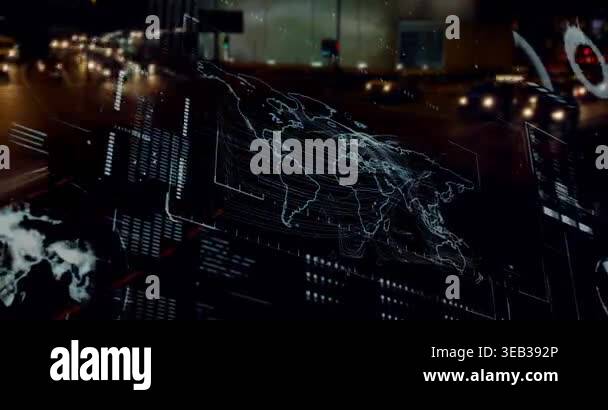 Animation of interface with data processing against city traffic at ...