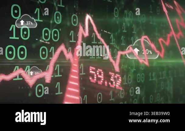 Animation of data processing over cloud icons with increasing ...