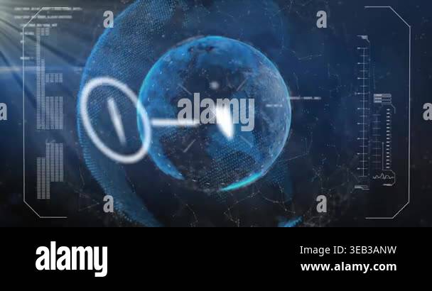 Animation of data processing over globe. Global business and digital ...