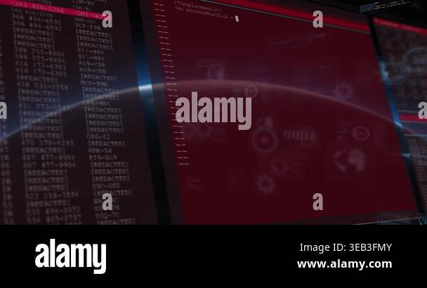 Animation of data processing over globe. Global business and digital ...