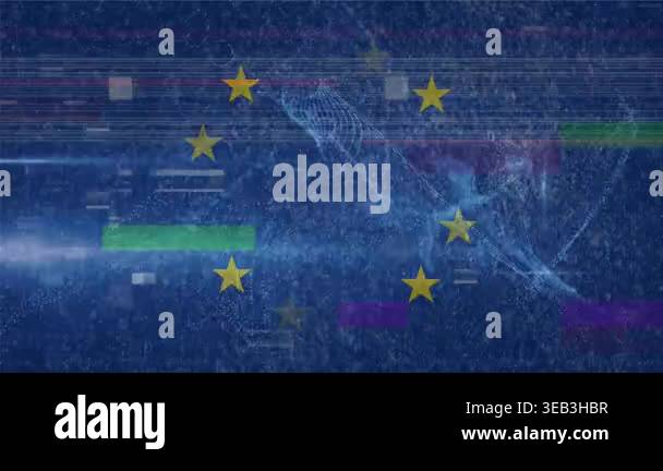 Animation of digital interface and data processing blue on black ...