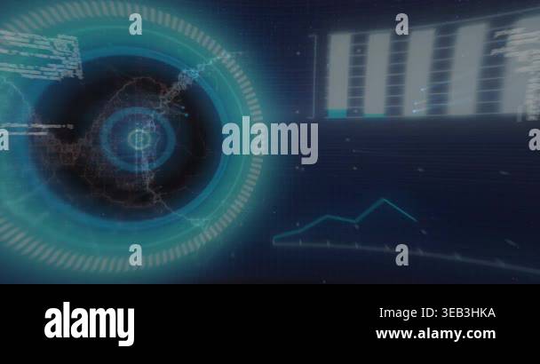 Animation of data processing over clouds on black background. Global ...