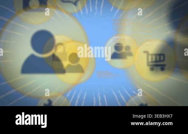 Animation of digital icons and data processing over light trails ...