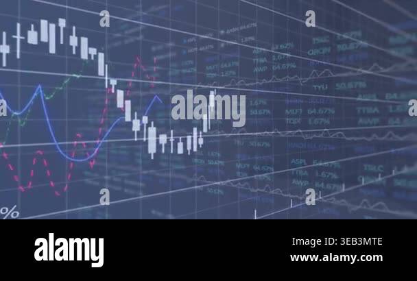Animation data processing over grid. Global business finances and ...