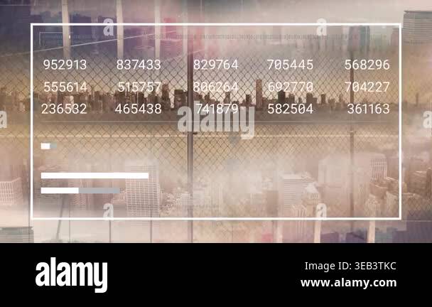 Animation of data processing over cityscape. Global business and ...