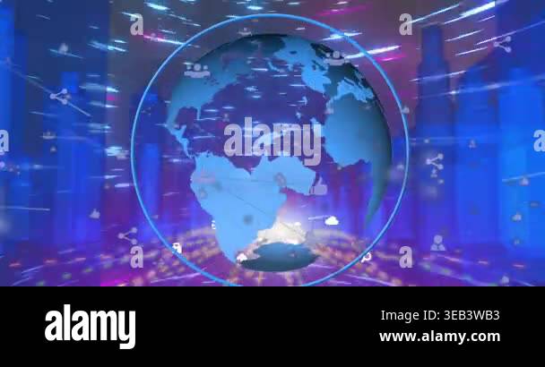 Animation of data processing over globe. Global business and digital ...