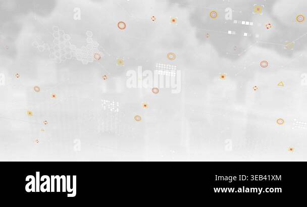 Abstract shapes and data processing over clouds against grey background ...