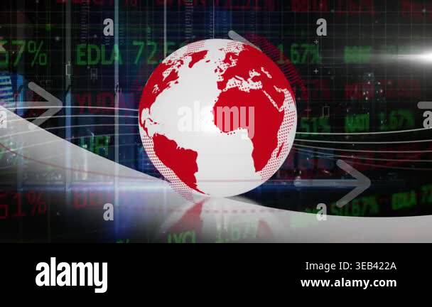 Animation of globe rotating over interface with data processing and ...