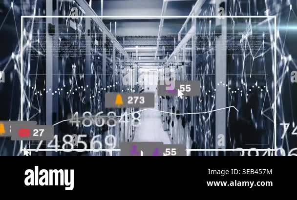 Animation of social media icons, changing numbers and data processing ...