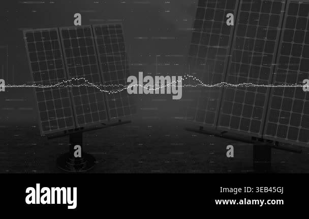 Animation revealing two solar panels, waveform oscillating over grid ...