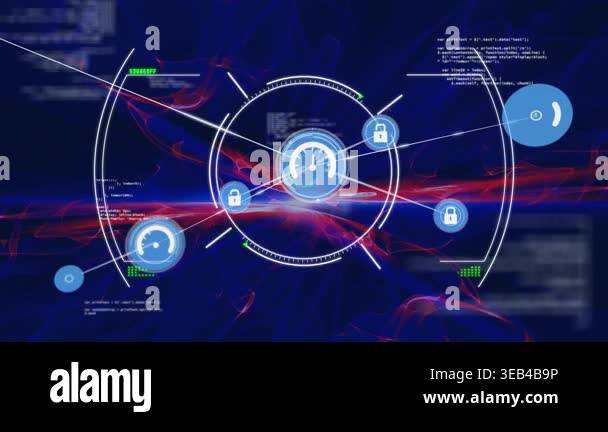 Animation of scope scanning over network of digital icons against data ...