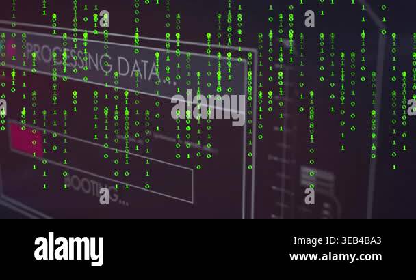 Animation of binary coding over interface with data processing against ...