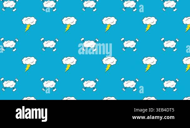 Animation of clouds with lightning moving on blue background. Colours ...