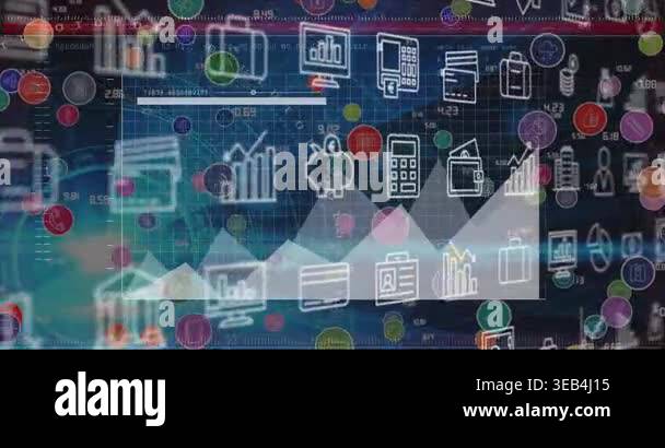 Animation of multiple digital icons and statistical data processing ...