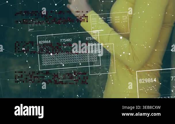 Woman tapping phone, starting AR HUD and keyboard overlay tracking ...