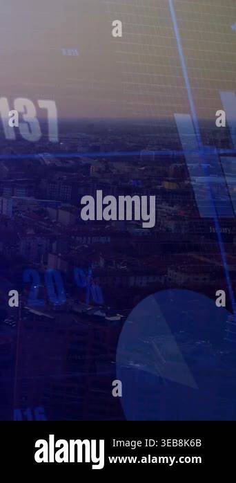 Vertical video: Live data driving faint overlay, bar and pie charts ...