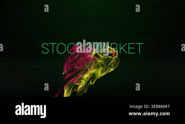 Green glitch sweeping, revealing neon cyan STOCK MARKET as magenta or ...
