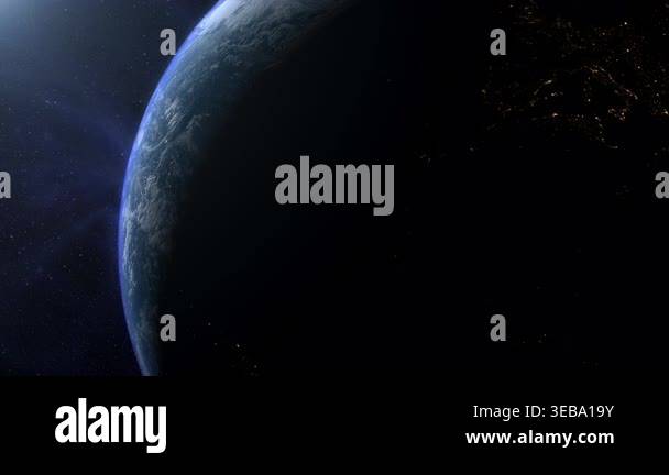 A cinematic rendering of planet Earth during sunrise as view from space ...
