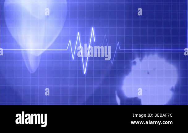 High-tech 4K animation featuring a blue medical heart rate monitor EKG ...