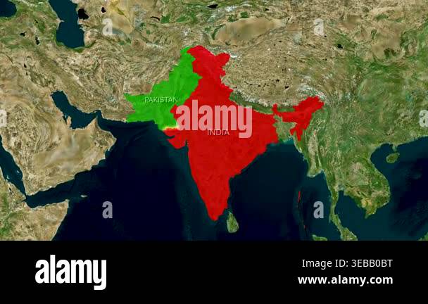 India and Pakistan Boundary Line Highlight Map Zoom Effect Animation 4K ...