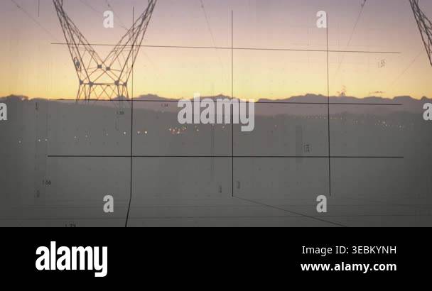 3D grid appearing triggers black bars rising and waveform traces ...