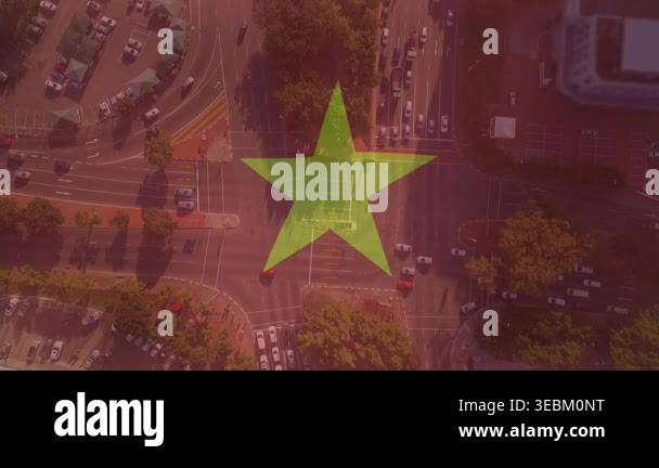 Star Intersection Top-down start showing green star centering while cars moving through ...