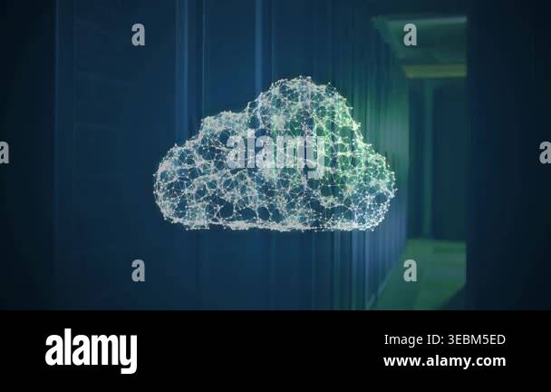 Digital cloud network animation over server racks in data center ...